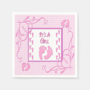 Es ist ein Girl Pink Footprints Baby Shower Napkin Serviette