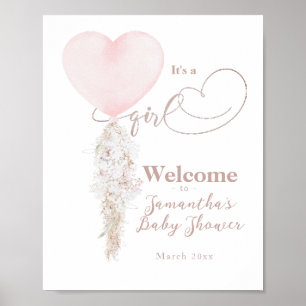 Es ist ein Girl Pink Heart Balloon Baby Dusche Emp Poster