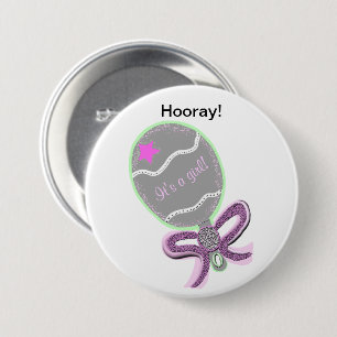 Es ist ein Girl Pink Star Baby Rattle Button