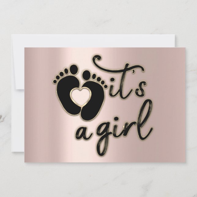 Es ist ein Girl Script Baby Shower Black Rose Feet Einladung (Rückseite)