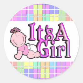 Es ist ein Girl Shiny Pink Text mit Babyaufkleber Runder Aufkleber