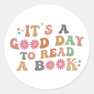 Es ist ein guter Tag, ein Buch zu lesen   Retro Gr Runder Aufkleber