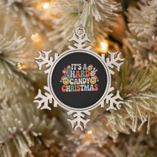 Es ist ein harter Candy Christmas Retro Groovy Wei Schneeflocken Zinn-Ornament