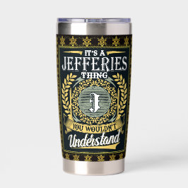 Es ist ein Jefferies, das man nicht verstehen konn Thermobecher