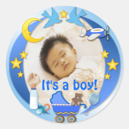 Es ist ein Junge ~ Aufkleber/Dialer # 3 Runder Aufkleber