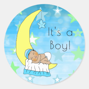 Es ist ein Junge, Baby Junge auf dem Mond und Ster Runder Aufkleber