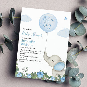 Es ist ein Junge - Baby-Party mit blauem Luftballo Einladung
