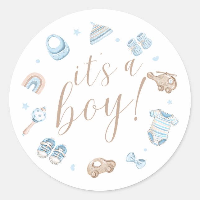 Es ist ein Junge - Baby Shower Aufkleber  (Vorderseite)