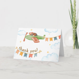 Es ist ein Junge Bär Flugzeug Himmel Baby Shower Dankeskarte