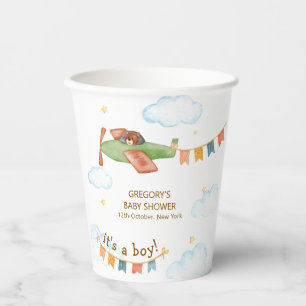 Es ist ein Junge Bär Flugzeug Himmel Baby Shower  Pappbecher
