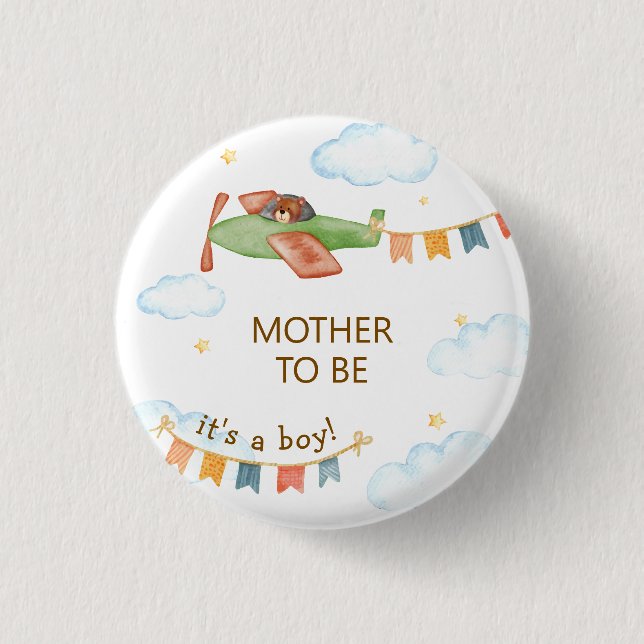 Es ist ein Junge Bär Flugzeug Mutter zu sein Baby  Button (Vorderseite)