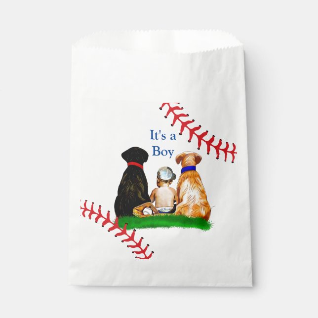 Es ist ein Junge, | Baseball Themed Baby Dusche Geschenktütchen (Vorderseite)