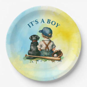 Es ist ein Junge Baseball Themed Baby Dusche Pappteller