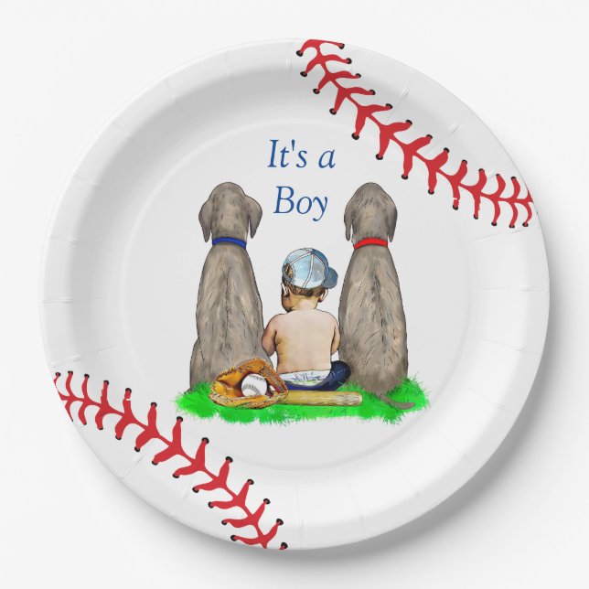 Es ist ein Junge, Baseball Themed Boy's Baby Showe Pappteller (Vorderseite)
