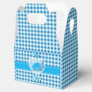 Es ist ein Junge, Blau-Weiß kariert mit Baby-Elefa Geschenkschachtel
