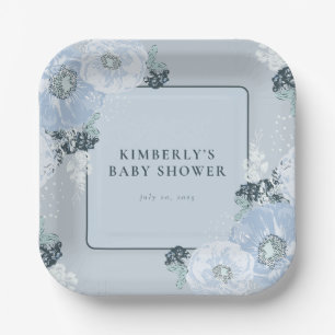 Es ist ein Junge, blaue Floral-Baby-Party Pappteller