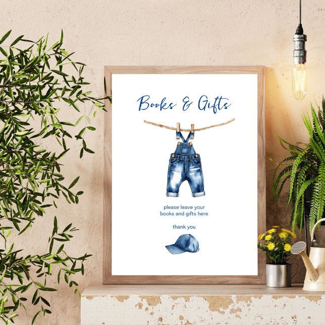Es ist ein junge blaue Jeans Baby Duschgeschenke T Poster (It's a boy blue jeans baby shower books and gifts table sign poster template digital download)