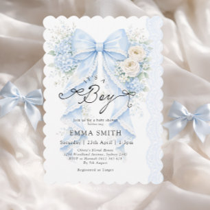 Es ist ein Junge Blaues Band Florales Baby Shower Einladung
