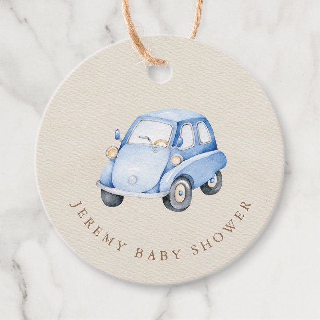 Es ist ein Junge Blue Boho Wasserfarbe Retro Auto Geschenkanhänger (Vorderseite)