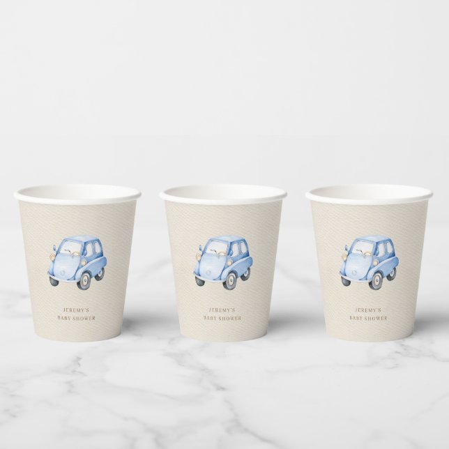 Es ist ein Junge Blue Boho Wasserfarbe Retro Auto Pappbecher (Multi)