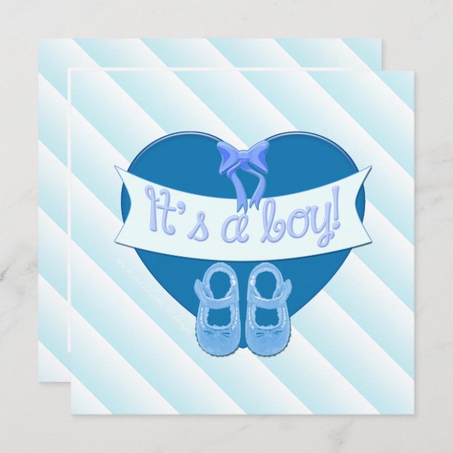 Es ist ein Junge Blue Heart Shoes Baby Boy Shower  Einladung (Vorne/Hinten)