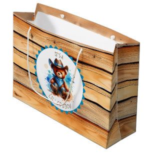 Es ist ein Junge Cowboy Teddy Bear Boy's Baby Sh Große Geschenktüte