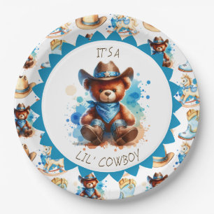 Es ist ein Junge Cowboy Teddy Bear Boy's Baby Sh Pappteller