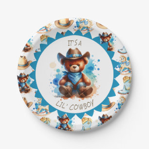 Es ist ein Junge   Cowboy Teddy Bear Boy's Baby Sh Pappteller