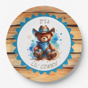 Es ist ein Junge   Cowboy Teddy Bear Boy's Baby Sh Pappteller