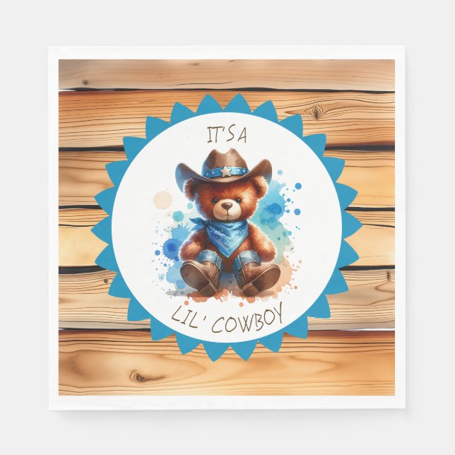 Es ist ein Junge | Cowboy Teddy Bear Boy's Baby Sh Serviette (Vorderseite)
