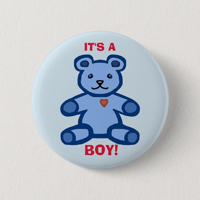 "Es ist ein Junge", ein blauer Teddybär Button (Vorderseite)