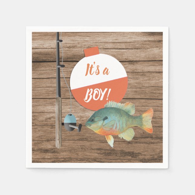 Es ist ein Junge Fishing Theme Baby Dusche Serviette (Vorderseite)
