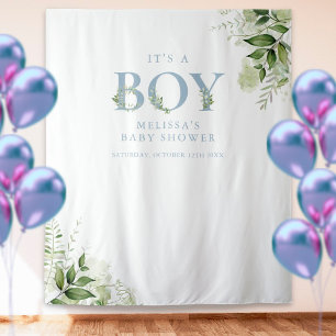 Es ist ein Junge Foliage Blau Baby Shower Foto Req Wandteppich