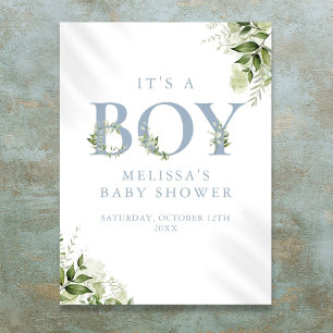 Es ist ein Junge Greenery Blau Baby Shower Schild