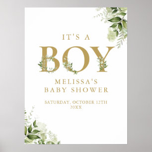 Es ist ein Junge Greenery Gold Baby Shower Schild