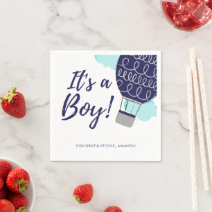 Es ist ein Junge Heißluftballon Blau Baby Shower  Serviette