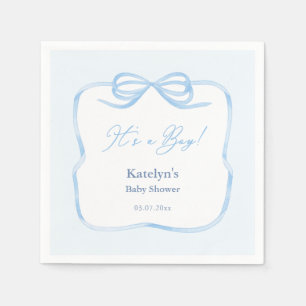 Es ist ein Junge Hellblauer Schleifen-Baby-Shower- Serviette