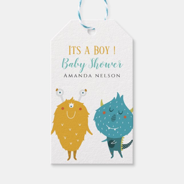 Es ist ein Junge Little Monster Baby Dusche Gesche Geschenkanhänger (Vorderseite)