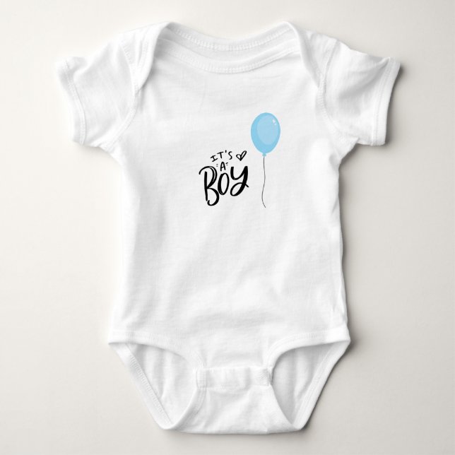 Es ist ein Junge mit blauem Ballon Baby Strampler (Vorderseite)
