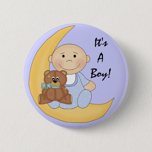 Es ist ein Junge - Niedlicher Baby-Cartoon Button (Vorderseite)