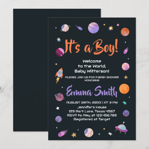 Es ist ein Junge Planeten Weltraum-Baby Shower Einladung