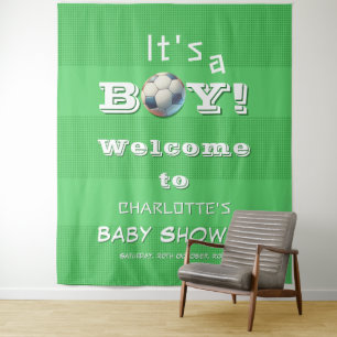 Es ist ein Junge! Sport Fußball Baby Shower Hinter Wandteppich