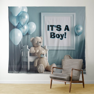 Es ist ein Junge Teddybären und Ballons Hintergrun Wandteppich