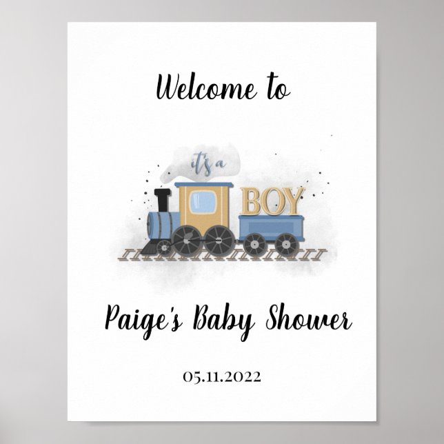 Es ist ein Junge | Train Baby Dusche Willkommen Poster (Vorne)