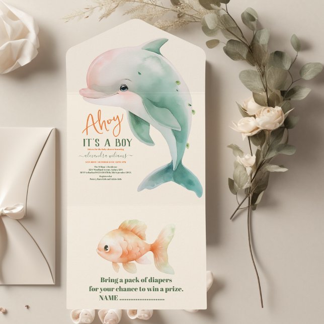 Es ist ein Junge unter der Meerwasserdusche All In One Einladung (Von Creator hochgeladen)