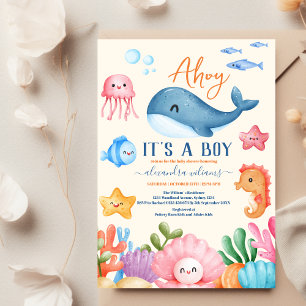 Es ist ein Junge unter der Meerwasserdusche Einladung