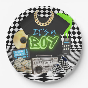 Es ist ein Junge  Urban Retro Hip Hop Baby Shower  Pappteller