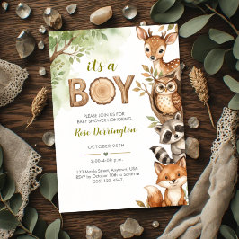 Es ist ein Junge Waldtiere Wasserfarbe Baby Shower Einladung