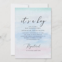 Es ist ein Junge. Wasserfarbenblaue Babydusche