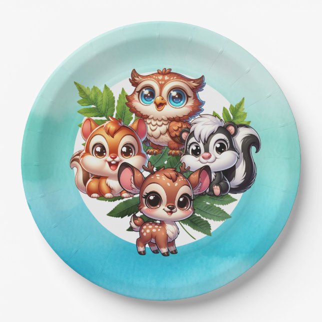 Es ist ein Junge | Woodland Creatures Babydusche Pappteller (Vorderseite)